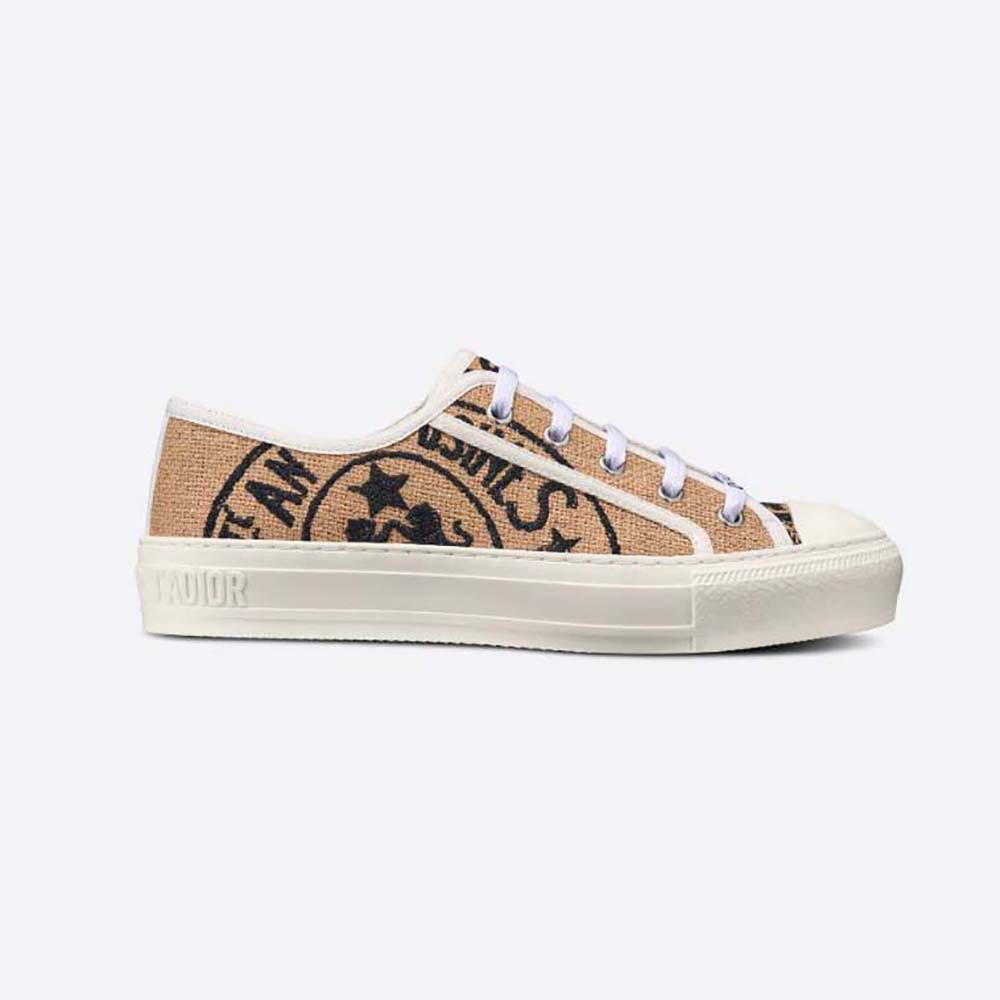 Side view of Dior Women Walk N Dior Sneaker Beige Jute Canvas
