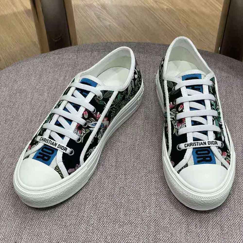 Top view showcasing lace-up closure and black cotton material of Dior Women Walk N Dior Sneaker