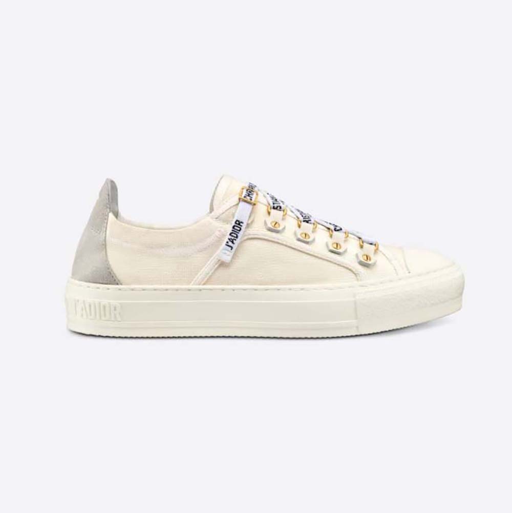Side profile of Dior Women Walk N Dior Sneaker White Canvas and Suede Calfskin