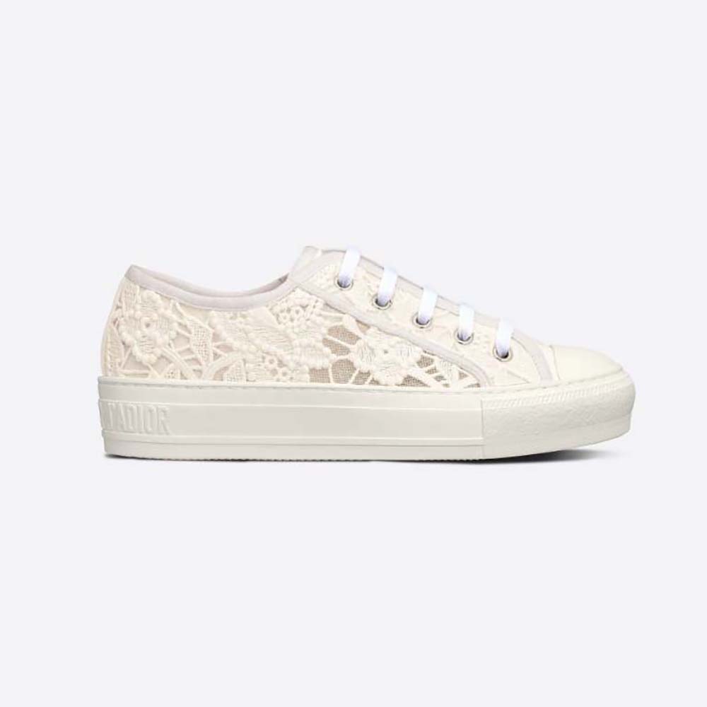 Side view of Dior Women Walk N Dior Sneaker White Macrame Embroidered Cotton
