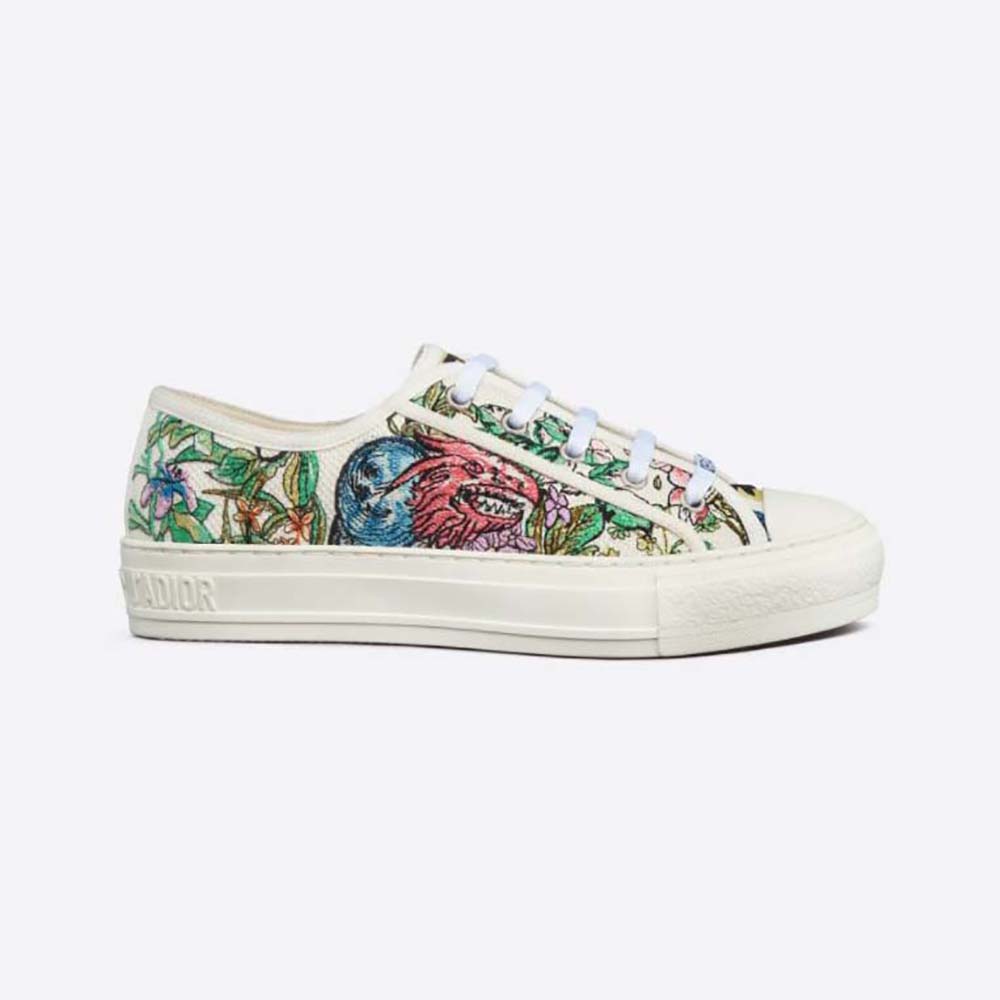 Side view of Dior Women Walk N Dior Sneaker showcasing white cotton upper