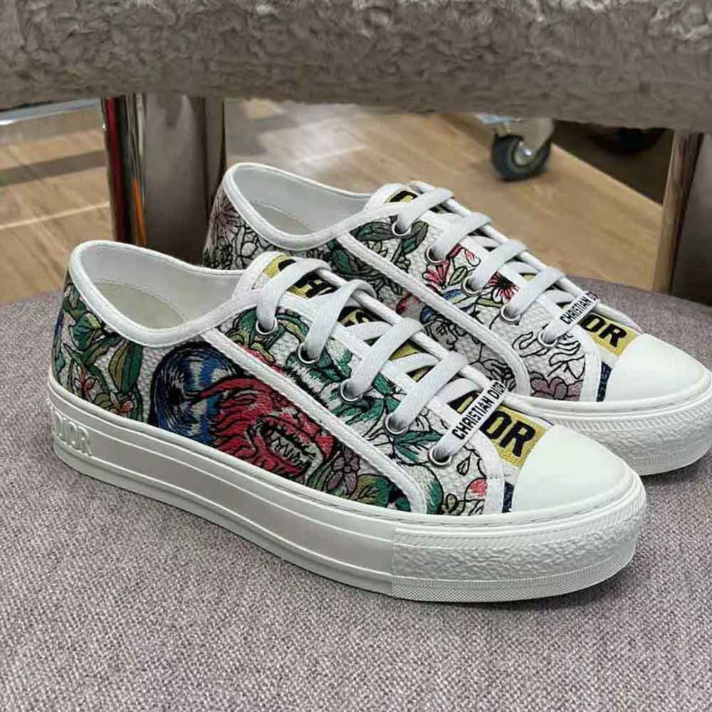 Close-up of D-Constellation multicolor embroidery on Dior Women Walk N Dior Sneaker