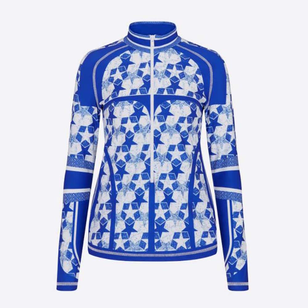 Front view of Dior Women Zipped Jacket Fluorescent Blue Dior Étoile Technical Jersey