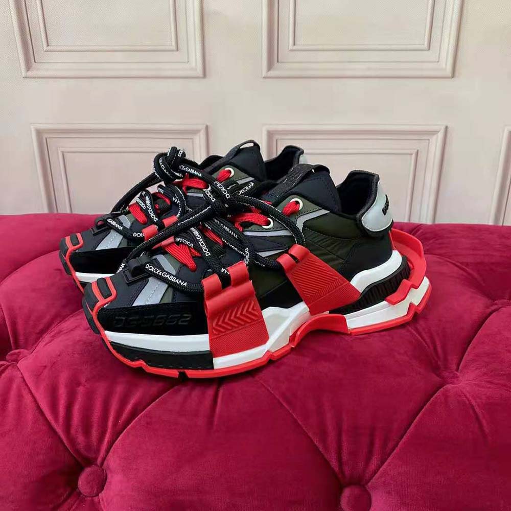 Top-down angle showing laces and signature hardware on Dolce Gabbana sneakers