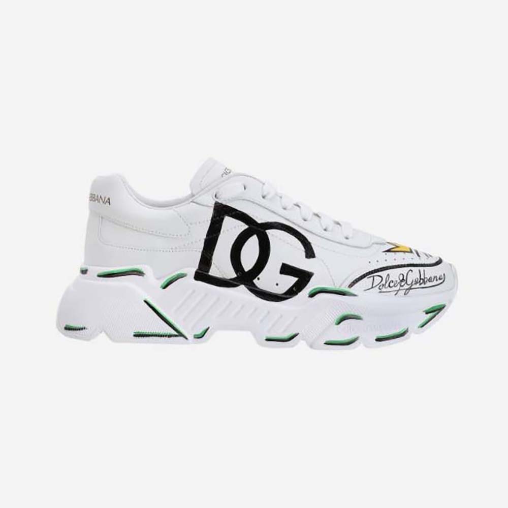 Side profile of Dolce Gabbana D&G Unisex Calfskin Nappa Daymaster Sneakers-White