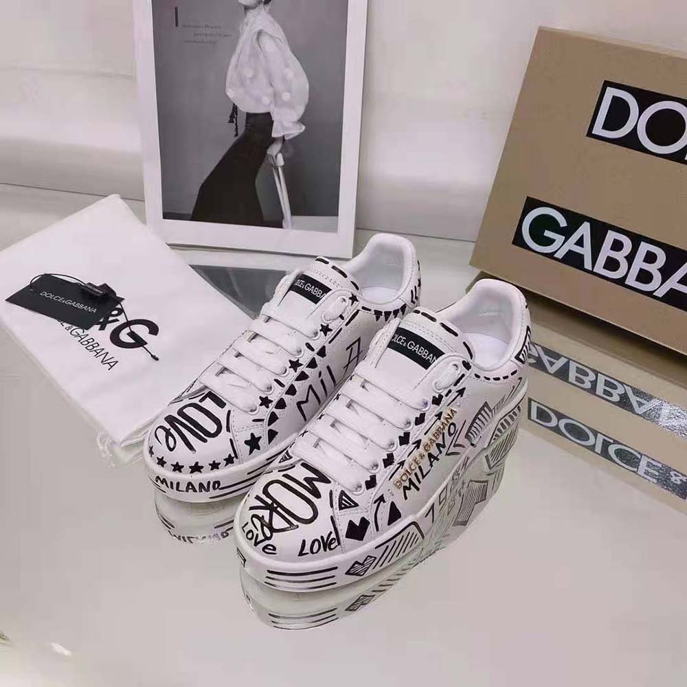 Close-up on hand-painted signature detail of Dolce Gabbana D&G Portofino Sneakers
