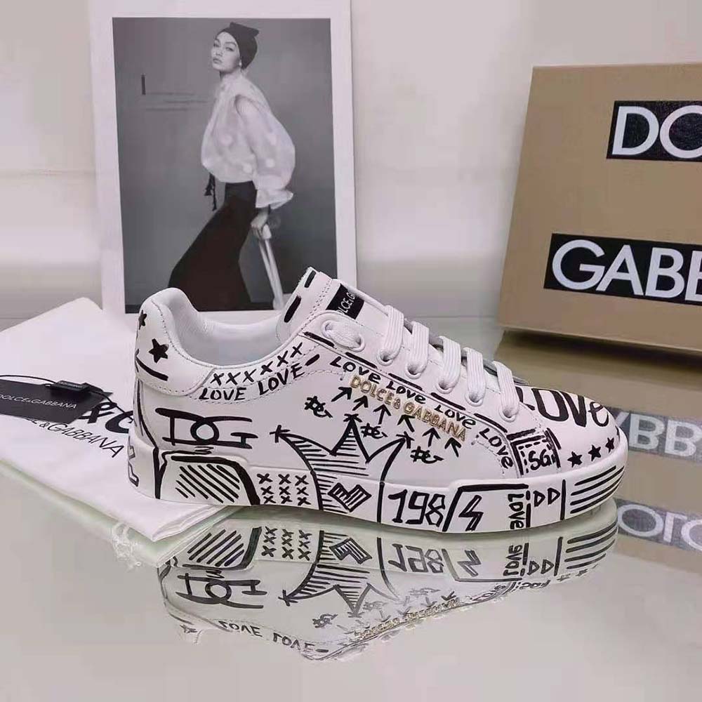 Dolce Gabbana D&G Unisex Hand-Painted Calfskin Portofino Sneakers - image 10