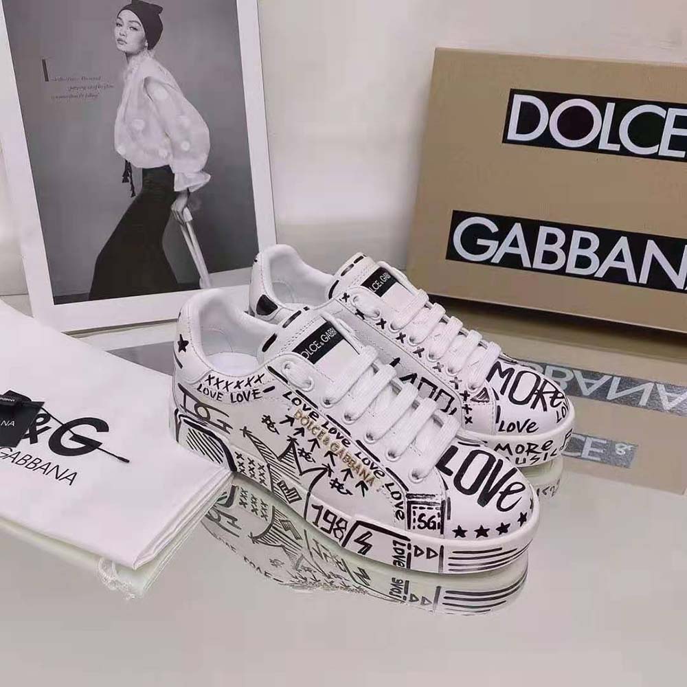 Dolce Gabbana D&G Unisex Hand-Painted Calfskin Portofino Sneakers - image 4
