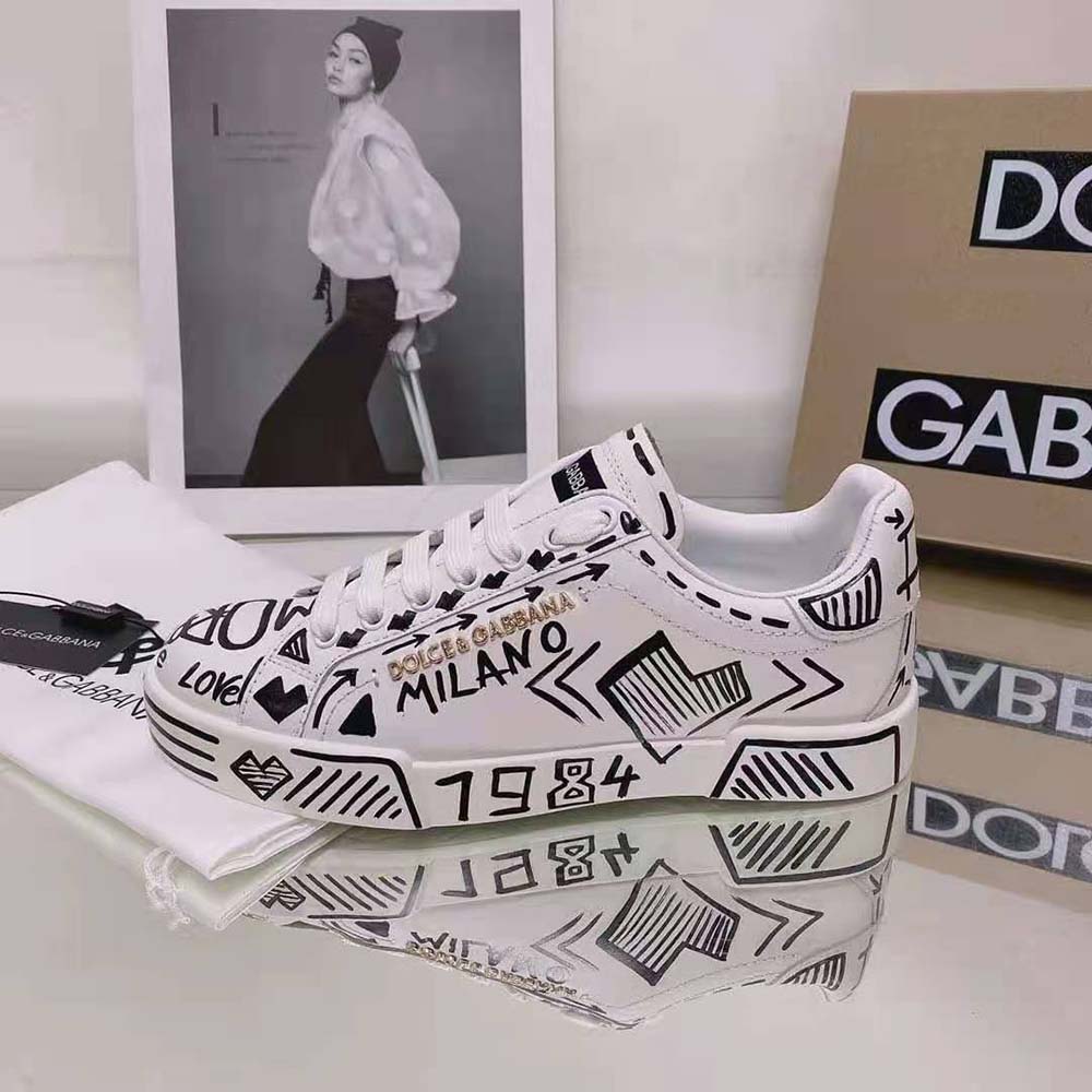 Dolce Gabbana D&G Unisex Hand-Painted Calfskin Portofino Sneakers - image 9