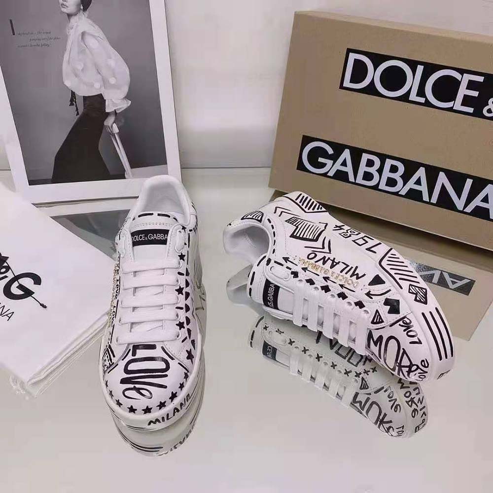 Dolce Gabbana D&G Unisex Hand-Painted Calfskin Portofino Sneakers - image 7