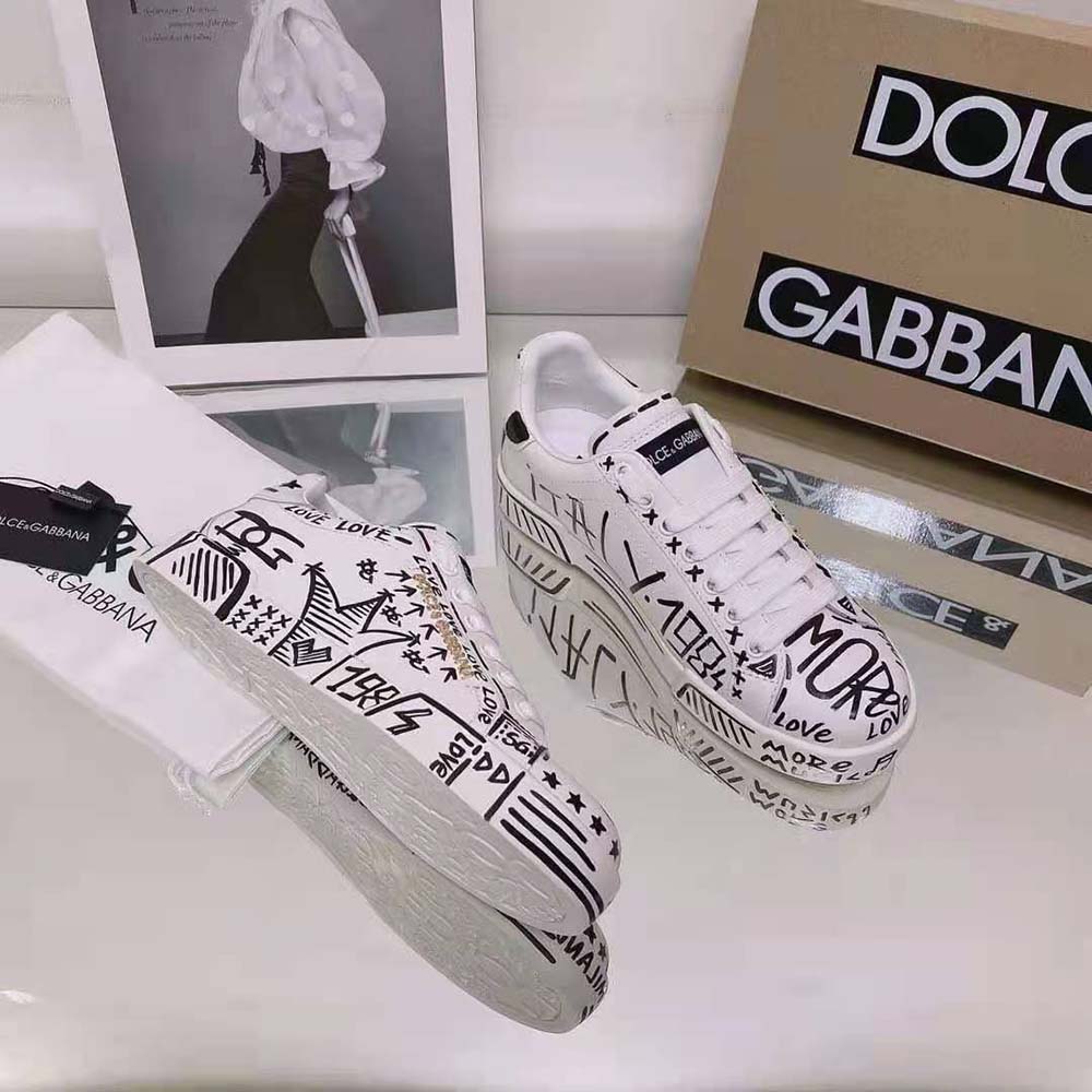 Dolce Gabbana D&G Unisex Hand-Painted Calfskin Portofino Sneakers - image 6