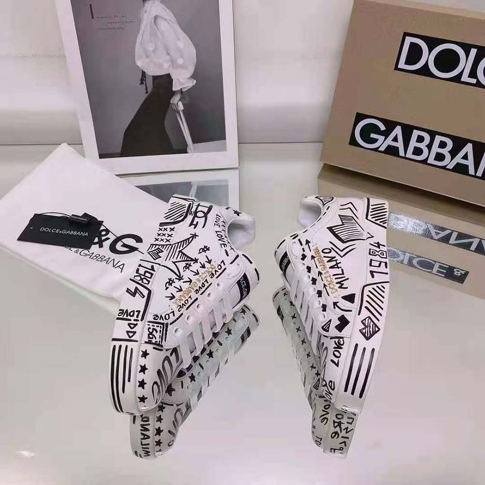 Dolce Gabbana D&G Unisex Hand-Painted Calfskin Portofino Sneakers - image 5