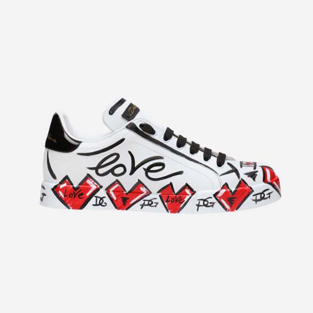 Side view of Dolce Gabbana D&G Unisex Limited Edition Portofino Sneakers-Red