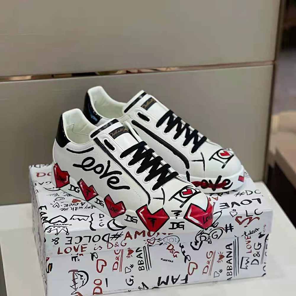 Top angle showing lace closure on Dolce Gabbana Portofino Sneakers-Red