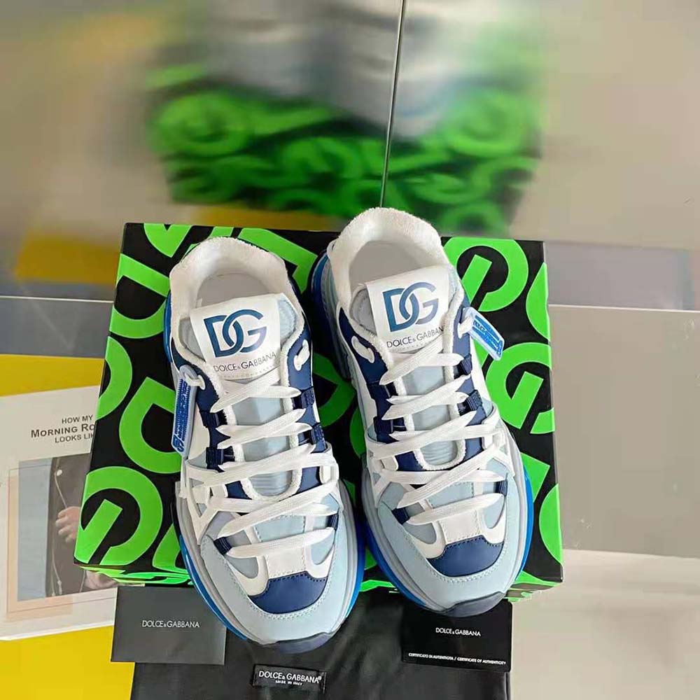 Overhead shot showing lace closure and signature logo on Dolce Gabbana D&G sneakers