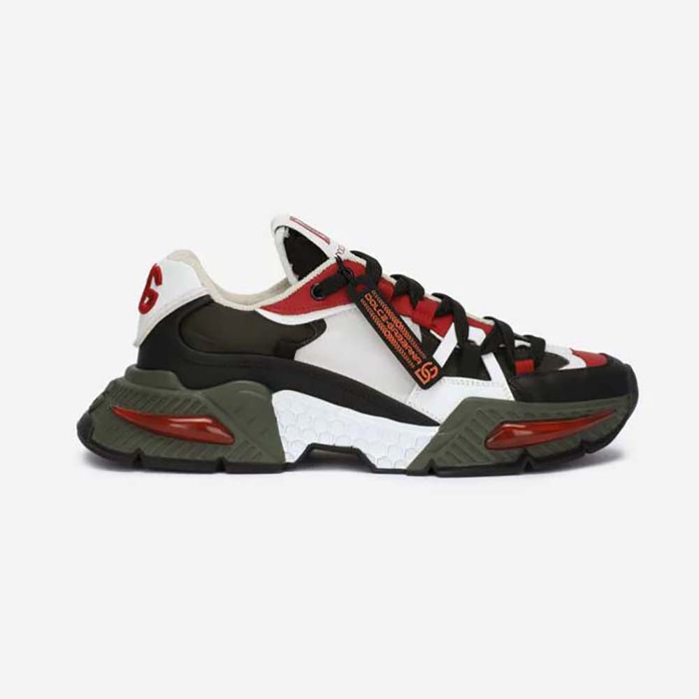 Side view of Dolce Gabbana D&G Unisex Mixed-Material Airmaster Sneakers-Dark Green