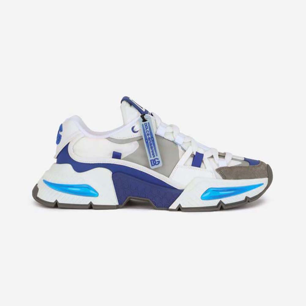 Side view of Dolce Gabbana D&G Unisex Mixed-Material Airmaster Sneakers-Navy