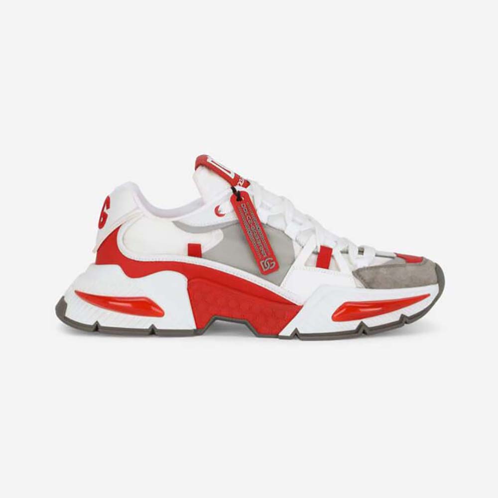 Side profile of Dolce Gabbana D&G Unisex Mixed-Material Airmaster Sneakers-Red