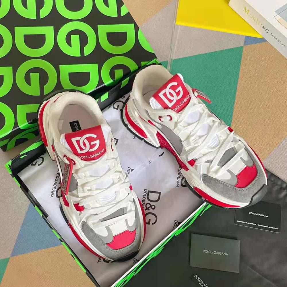 Overhead view showcasing laces and branded tongue on Dolce Gabbana D&G sneakers