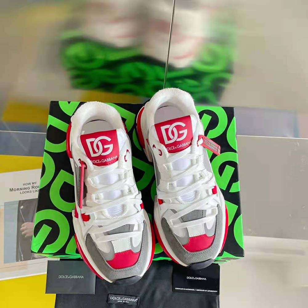 Close-up of red leather and mesh detail on Dolce Gabbana D&G Airmaster Sneakers