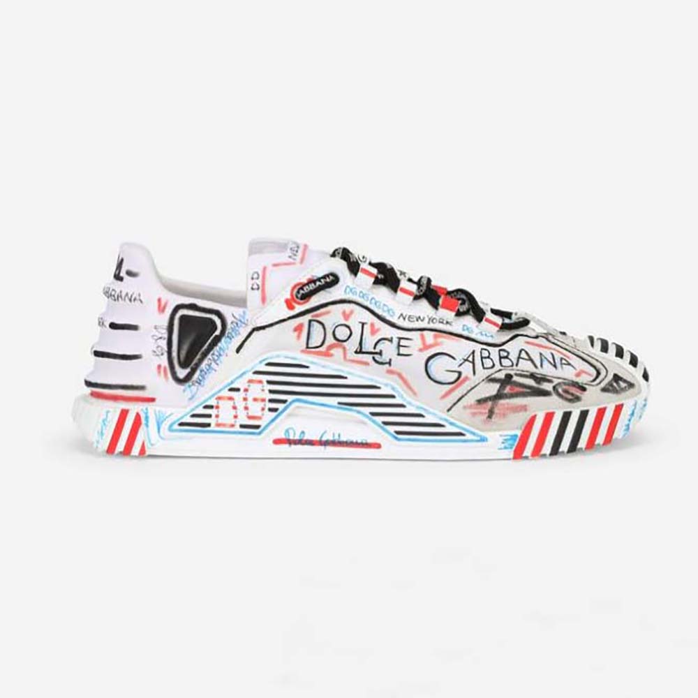 Side view of Dolce Gabbana D&G Unisex Mixed-Materials New York NS1 Slip-on Sneakers in blue