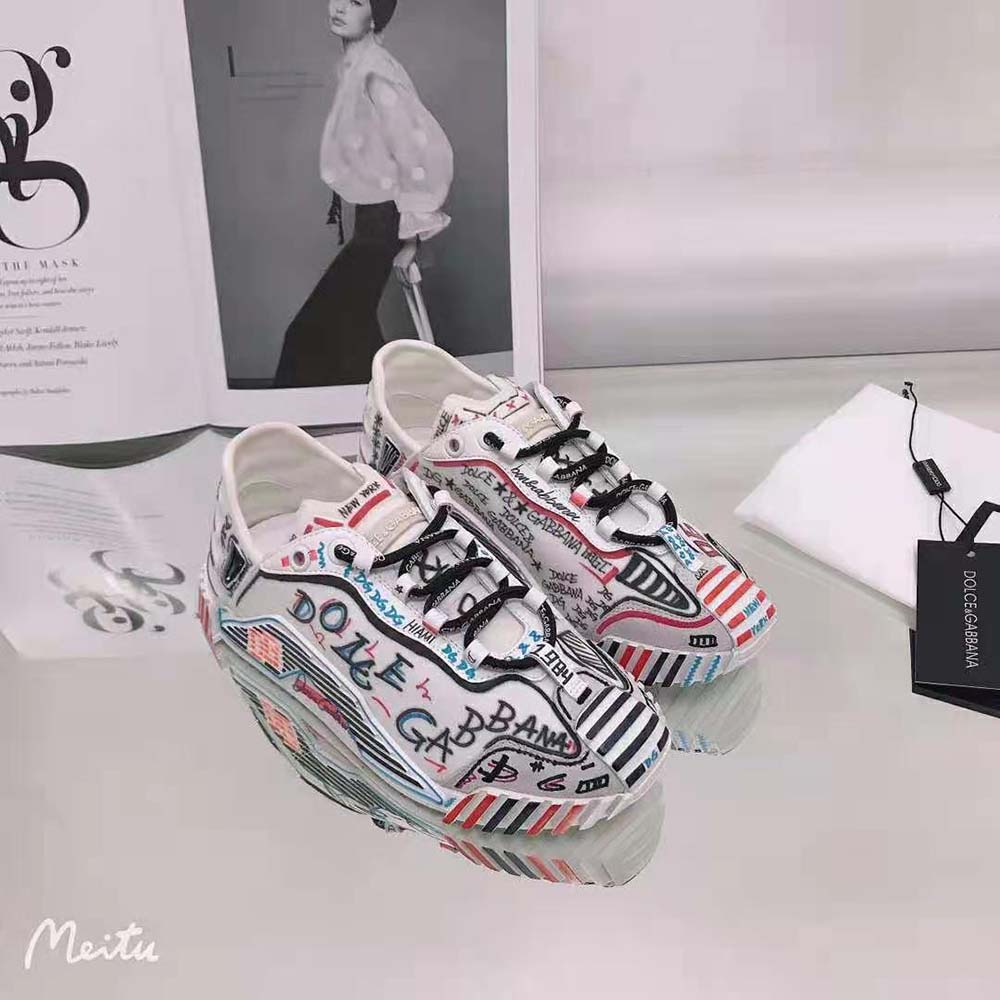 Top-down angle showing slip-on design of Dolce Gabbana D&G New York NS1 mixed-material sneakers
