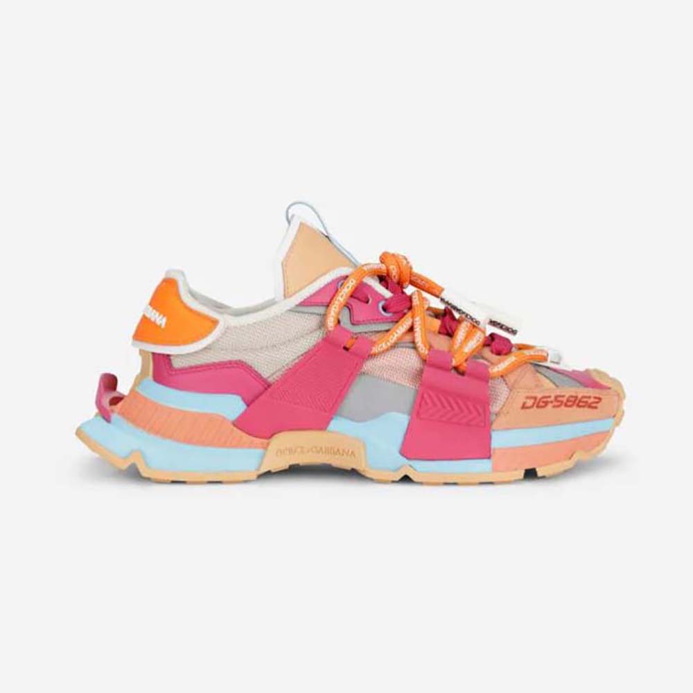 Side profile of Dolce Gabbana D&G Women Mixed-Material Space Sneakers-Orange