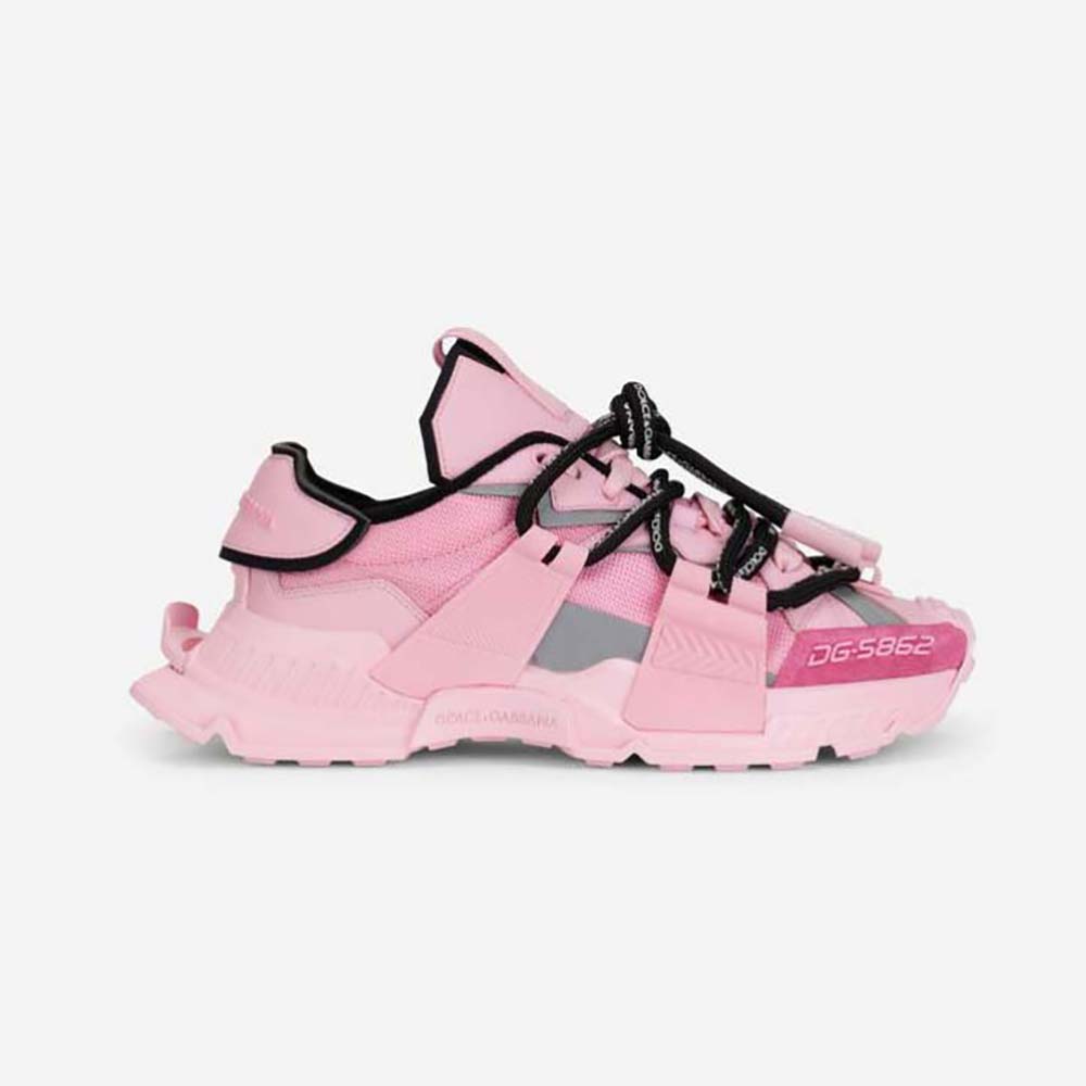 Side angle of Dolce Gabbana D&G Women Mixed-Material Space Sneakers-Pink