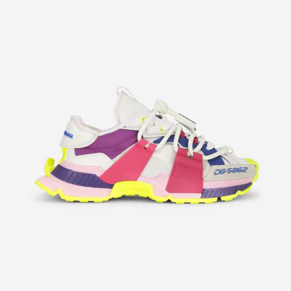 Side view of Dolce Gabbana D&G Women Mixed-Material Space Sneakers-Purple