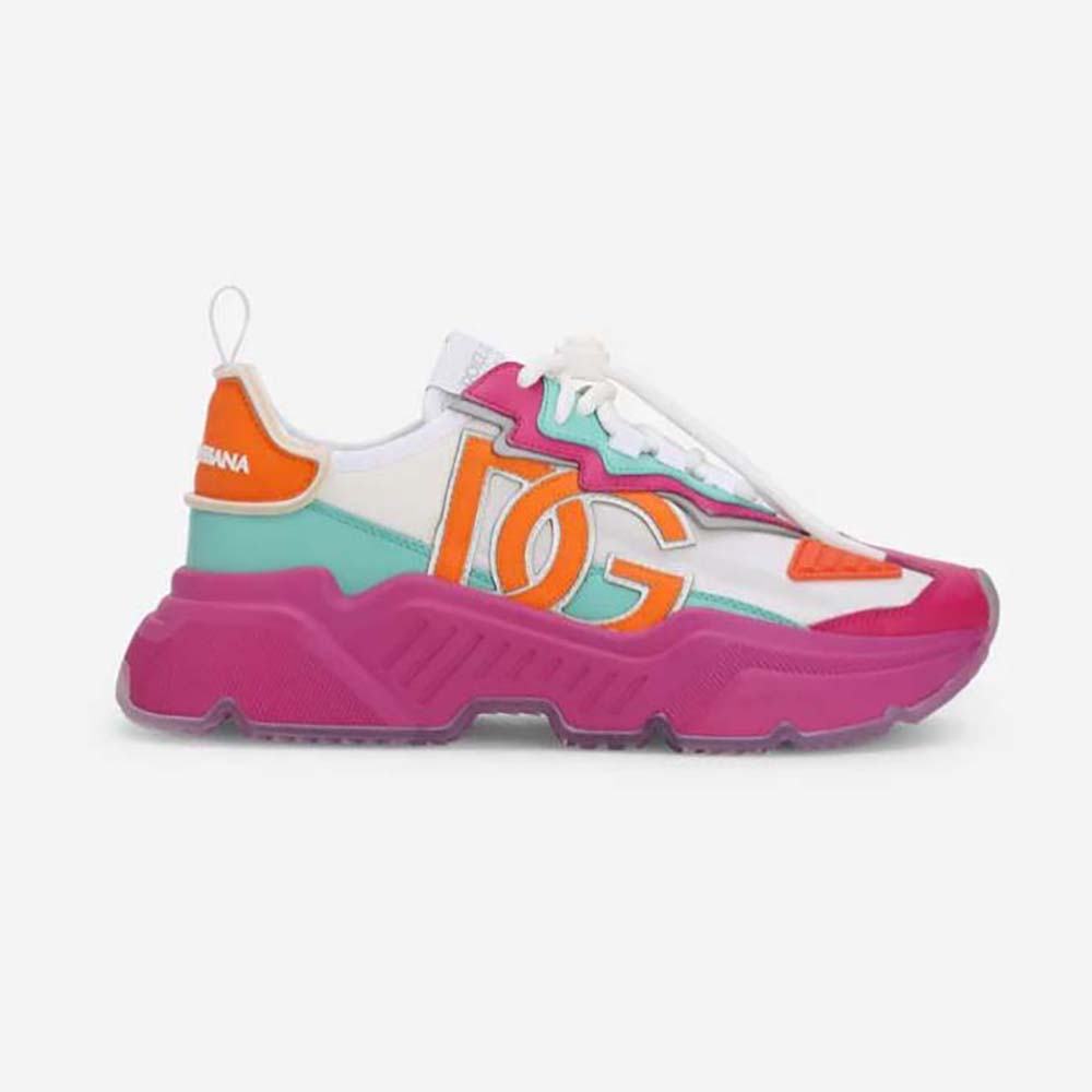 Side view of Dolce Gabbana D&G Women Mixed-Materials Daymaster Sneakers in pink