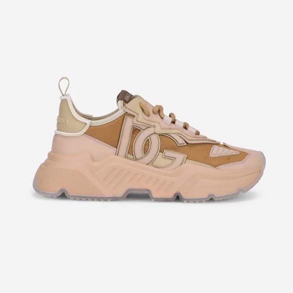 Side profile of Dolce Gabbana D&G Women Mixed-Materials Daymaster Sneakers-Brown