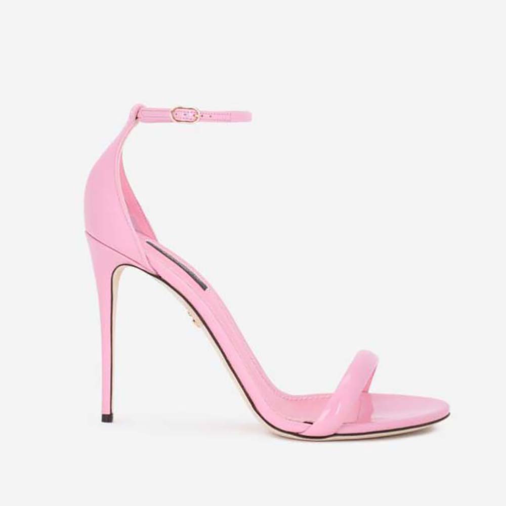 Side view of Dolce Gabbana D&G Women Patent Leather Sandals in Pink heel