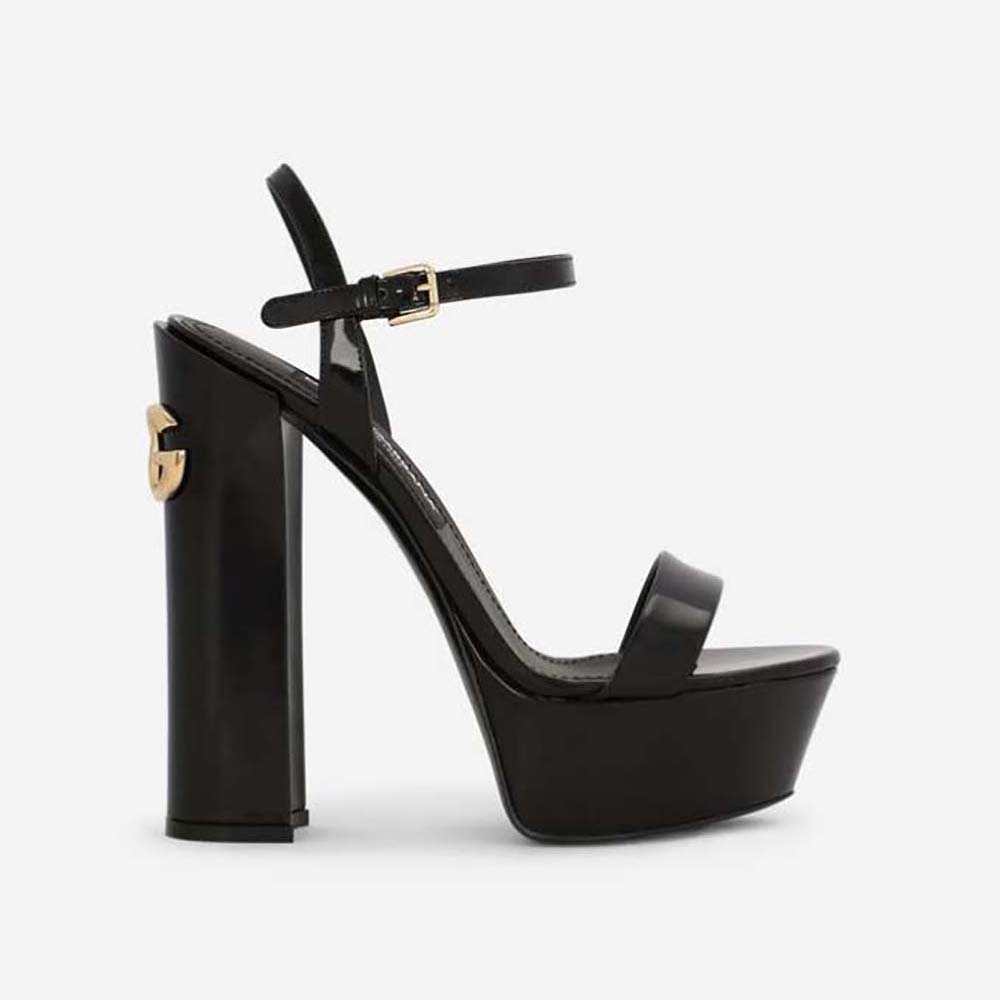 Side view of Dolce Gabbana D&G Women Polished Calfskin Platform Sandals-Black