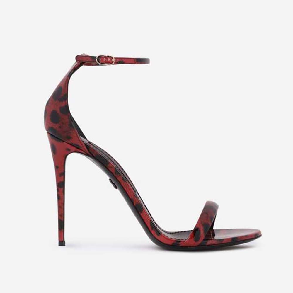 Side view of Dolce Gabbana D&G Women Sandals in red leopard-print patent leather