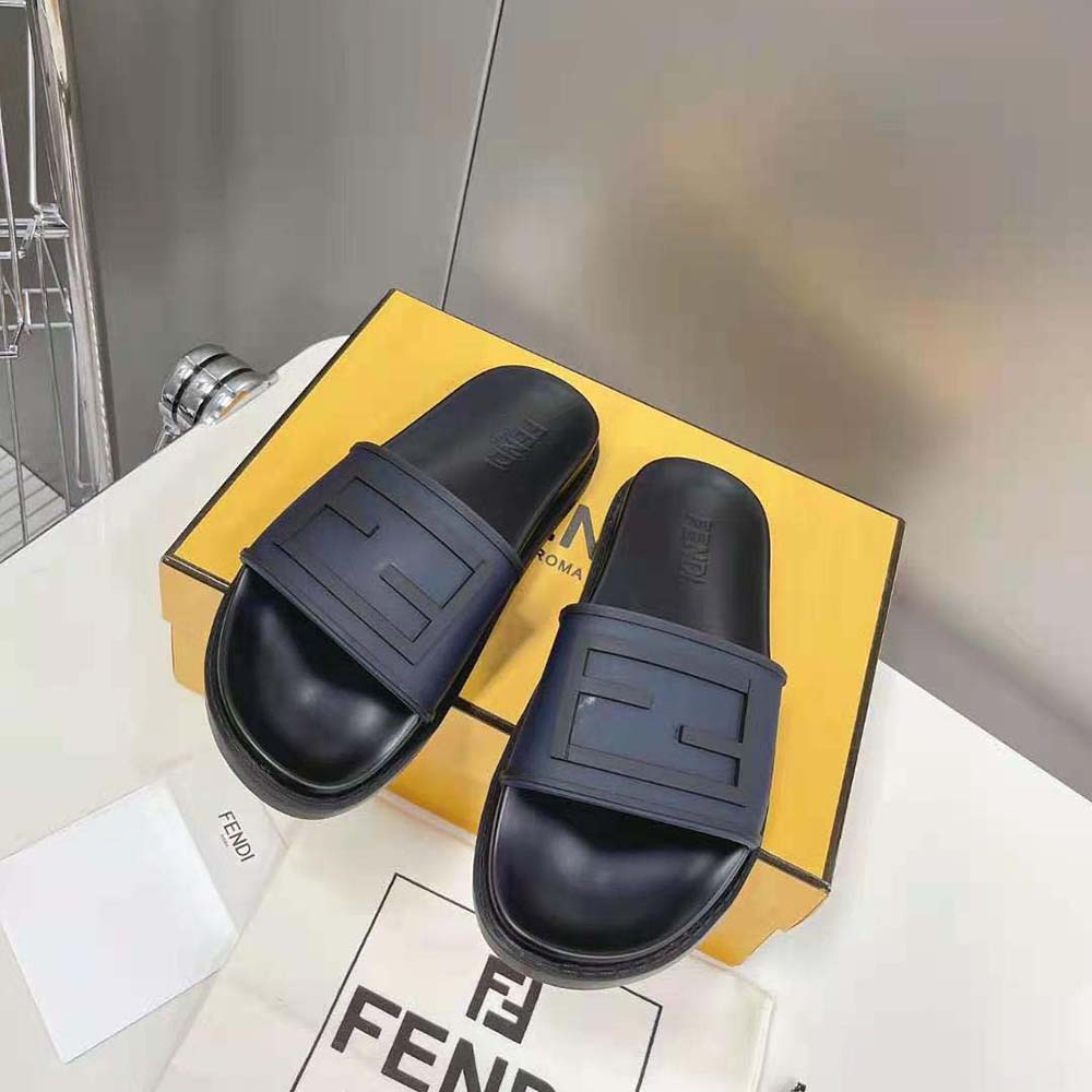 Close-up of embossed baguette logo on Fendi Men Baguette Slides