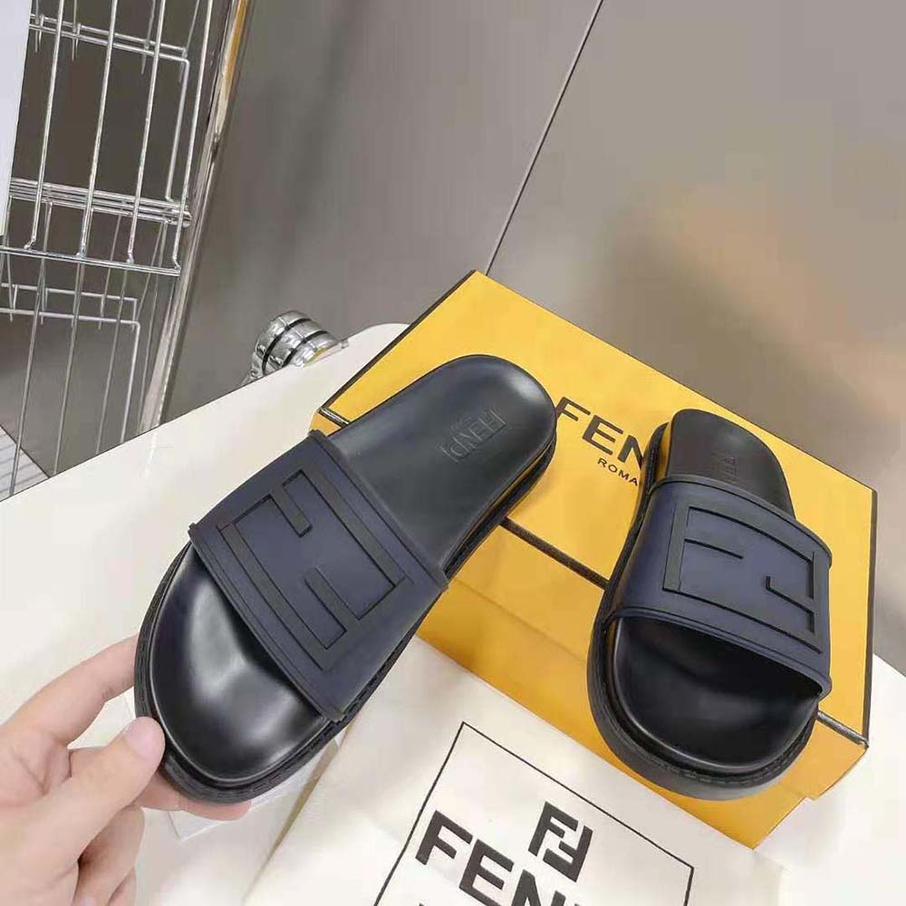Fendi Men Baguette Slides Blue Rubber Slides - image 4