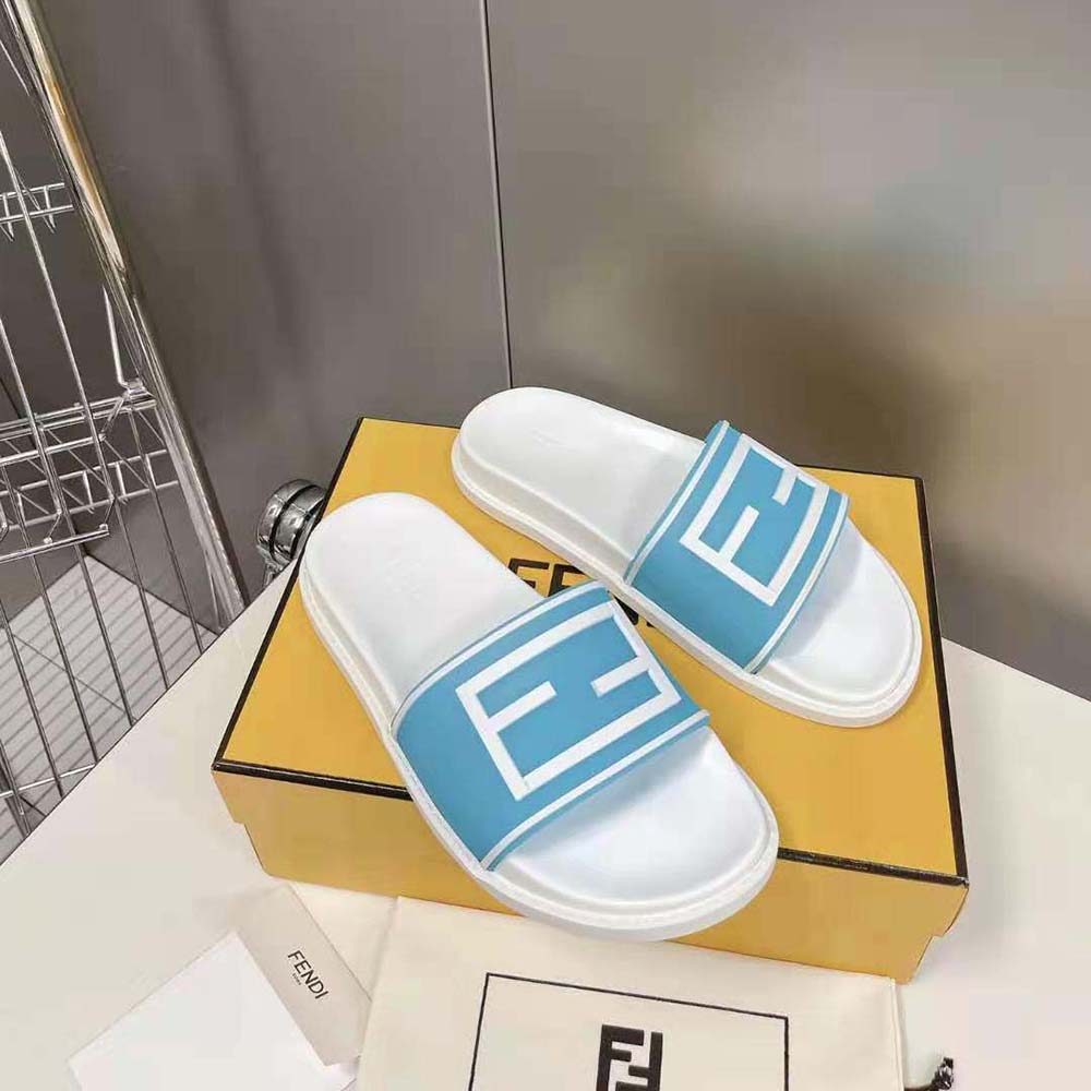 Top angle showing open-toe design of Fendi Men Baguette Slides