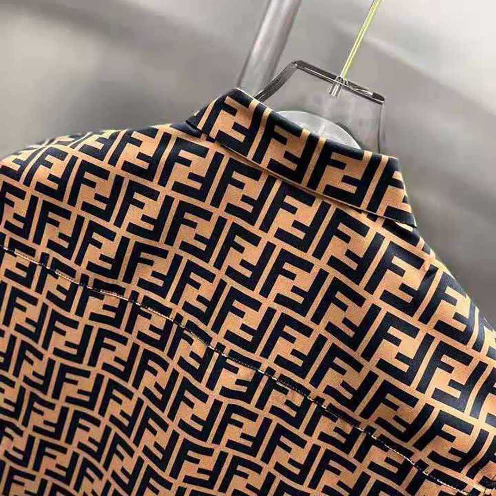 Fendi Men Brown Silk Shirt with FF Motif Printed All Over - image 8