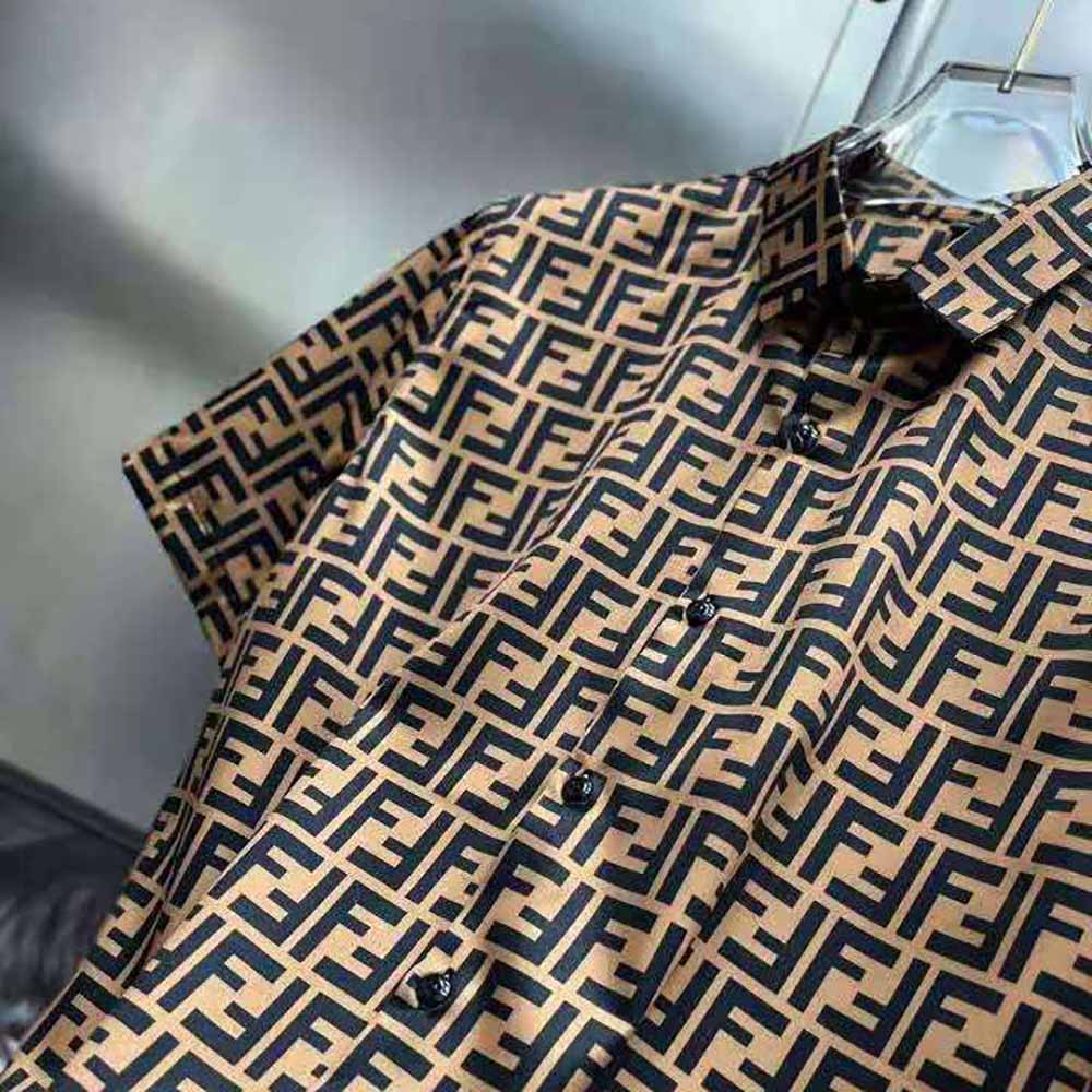 Fendi Men Brown Silk Shirt with FF Motif Printed All Over - image 6