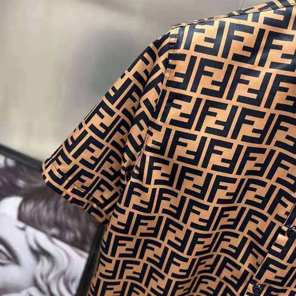 Fendi Men Brown Silk Shirt with FF Motif Printed All Over - image 7