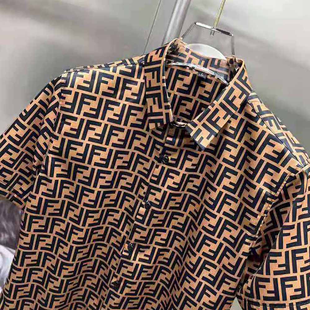 Fendi Men Brown Silk Shirt with FF Motif Printed All Over - image 4