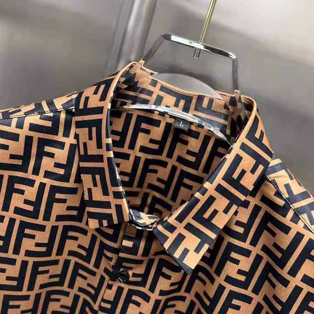 Fendi Men Brown Silk Shirt with FF Motif Printed All Over - image 5