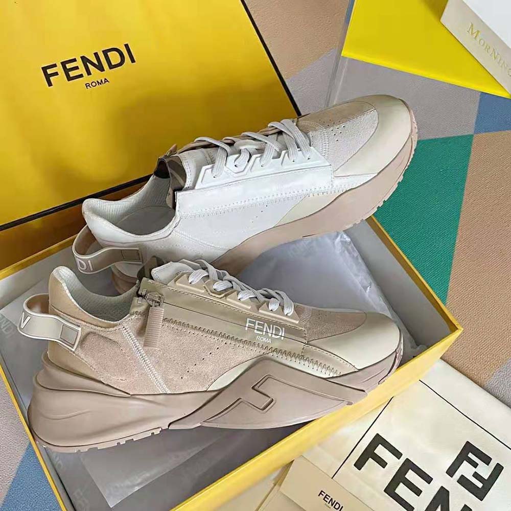 Fendi Men Flow Beige Suede Low-Tops - image 5