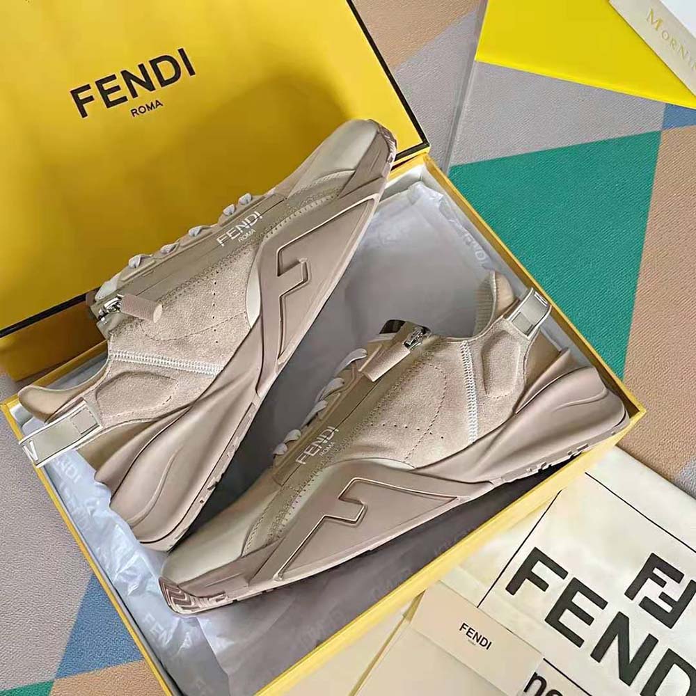 Fendi Men Flow Beige Suede Low-Tops - image 7