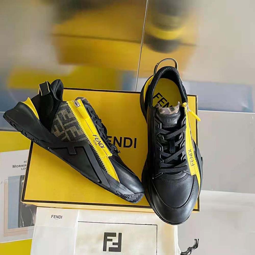 Fendi Men Flow Black Leather Low-Tops - image 5