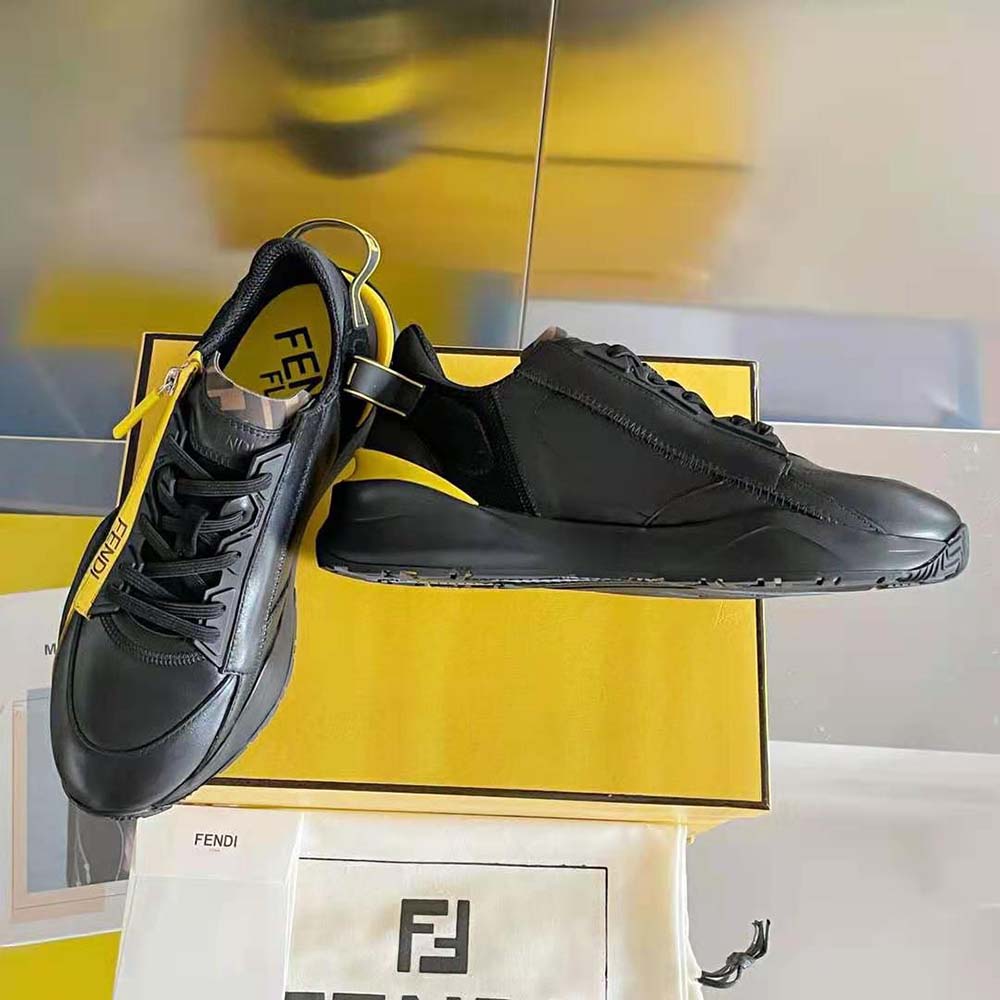 Fendi Men Flow Black Leather Low-Tops - image 6