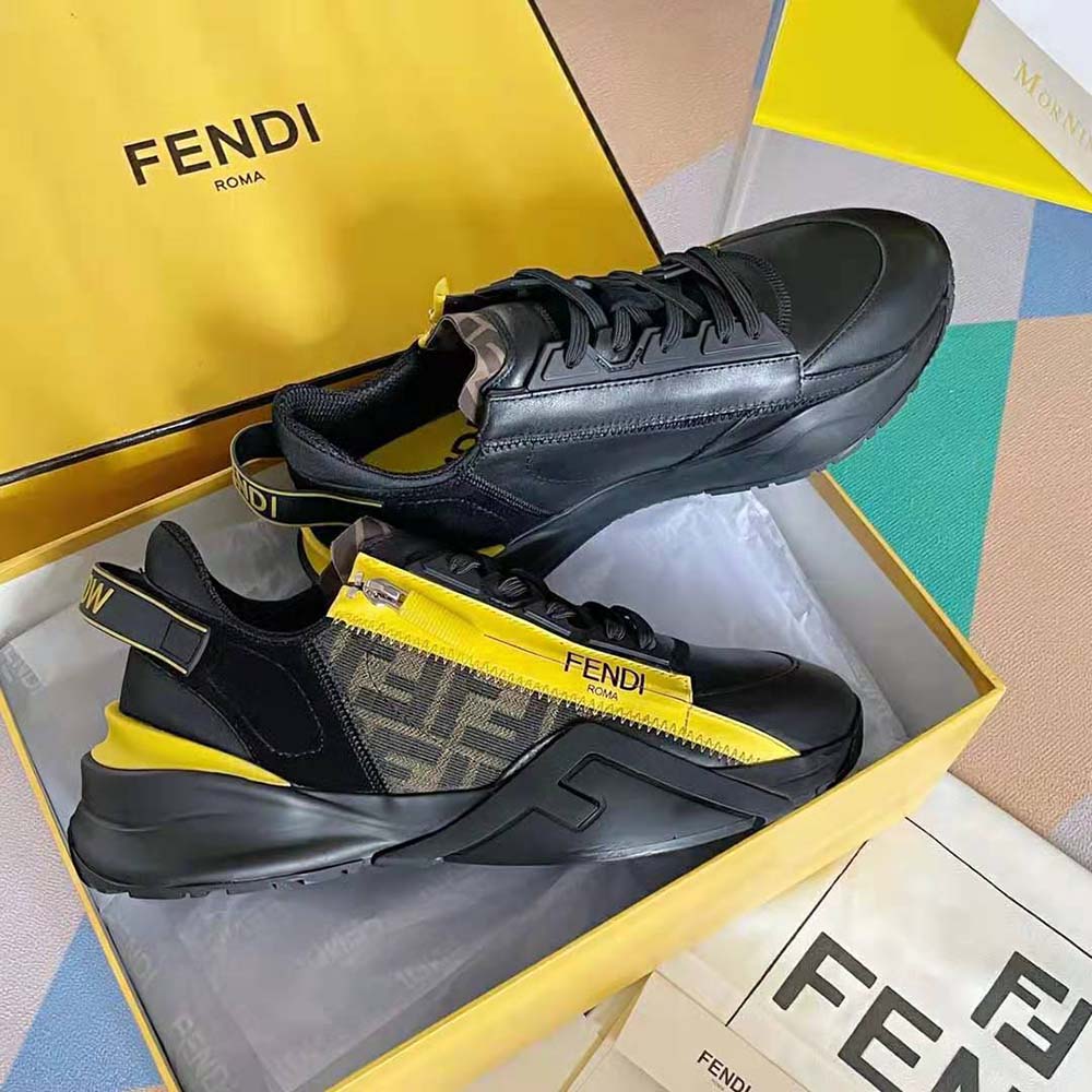 Fendi Men Flow Black Leather Low-Tops - image 4