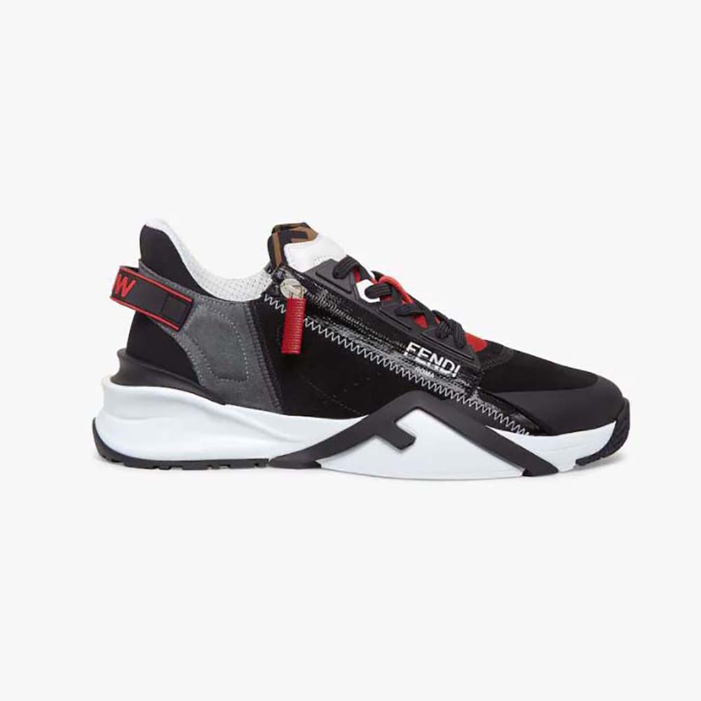 Side view of Fendi Men Flow Multicolor Suede Low-Tops-Red showing silhouette