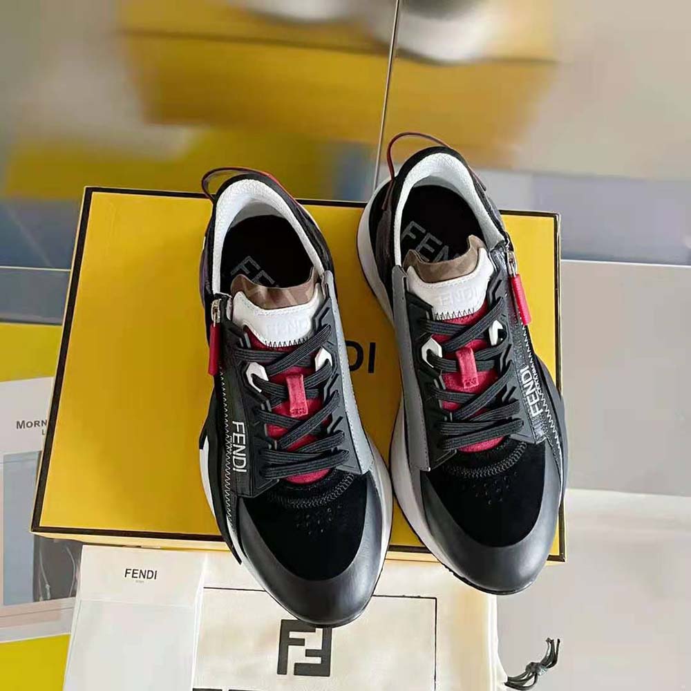 Close-up on multicolor suede detailing of Fendi Men Flow Low-Tops