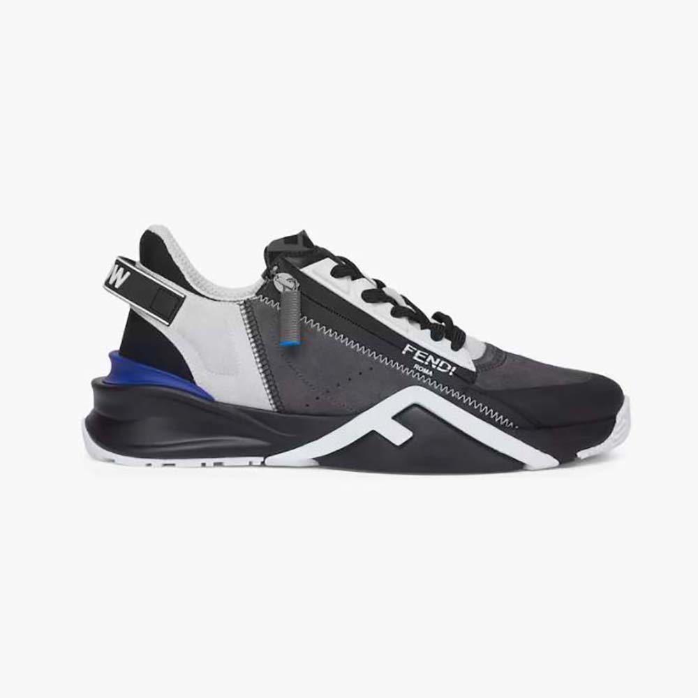 Side profile of Fendi Men Flow Suede Low-Tops-Navy showing silhouette